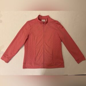Alfred Dunner cotton blend pink quilted zipper cardigan jacket size 8